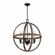 4 Light 1 Tier Globe Chandelier with Rope Accents from the Natural Rope Collection