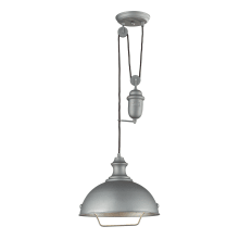Farmhouse Single Light 14" Wide LED Pendant with Round Canopy and Pewter Glass Shade