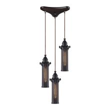 Fulton 3 Light 10" Wide Multi Light Pendant with Triangle Canopy and Bronze Metal Shades