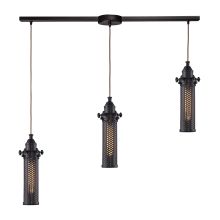 Fulton 3 Light 36" Wide Linear Pendant with Rectangle Canopy and Bronze Metal Shades