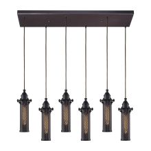 Fulton 6 Light 30" Wide Multi Light Pendant with Rectangle Canopy and Bronze Metal Shades