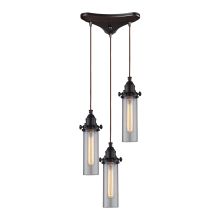 Fulton 3 Light 10" Wide Multi Light Pendant with Triangle Canopy and Clear Glass Shades