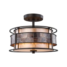 Tremont 2 Light 14" Wide Semi Flush Drum Ceiling Fixture with Inner Tan Mica Shade and Brown Mica Outer Shade