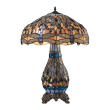 Dragonfly 2 Light 26" High Table Lamp with Tiffany Glass Shade