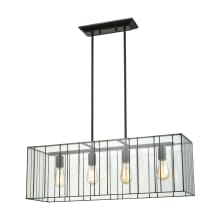Lucian 4 Light 31" Wide Linear Chandelier with Clear Glass Panels Set in a Bronze Frame