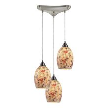 Avalon 3 Light 12" Wide Multi Light Pendant with Triangle Canopy and Multicolor Crackle Glass Shades