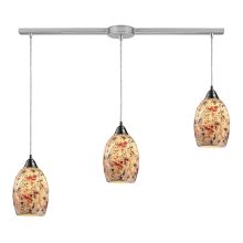 Avalon 3 Light 36" Wide Linear Pendant with Rectangle Canopy and Multicolor Crackle Glass Shades