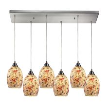 Avalon 6 Light 32" Wide Multi Light Pendant with Rectangle Canopy and Multicolor Crackle Glass Shades