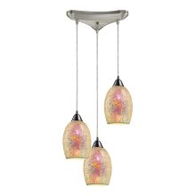 Avalon 3 Light 12" Wide Multi Light Pendant with Triangle Canopy and Multicolor Crackle Glass Shades