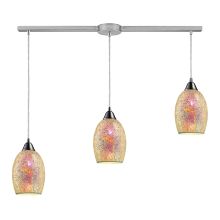 Avalon 3 Light 36" Wide Linear Pendant with Rectangle Canopy and Multicolor Crackle Glass Shades