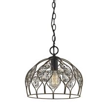 Crystal Web Single Light 11" Wide Pendant with Crystal Accents Set in a Bronze Frame