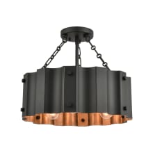Clausten 3 Light 17" Wide Semi-Flush Drum Ceiling Fixture - Black / Gold