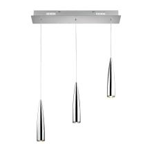 Century 3 Light 23" Wide Integrated LED Linear Pendant with Elongated Metal Teardrop Shades