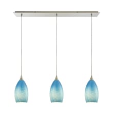 Earth 3 Light 5" Wide Linear Pendant with Rectangle Canopy and Whispy Cloud Sky Blue Glass Shades