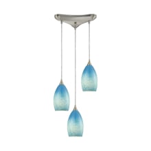 Earth 3 Light 11" Wide Multi Light Pendant with Triangle Canopy and Whispy Cloud Sky Blue Glass Shades