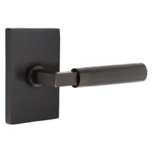 Knurled L-Square Right Handed Non-Turning Two-Sided Dummy Door Lever Set with Modern Rectangular Rose from the SELECT Brass Collection