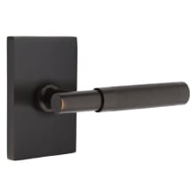 Knurled T-Bar Left Handed Passage Door Lever Set with Modern Rectangular Rose from the SELECT Brass Collection