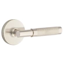 Knurled T-Bar Left Handed Privacy Door Lever Set with Disk Rose from the SELECT Brass Collection