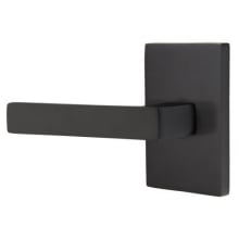 Dumont Left Handed Privacy Door Lever Set with Modern Rectangular Rose from the Brass Modern Collection