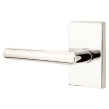 Stuttgart Left Handed Privacy Door Lever Set with Modern Rectangular Rose from the Brass Modern Collection