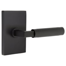 Knurled L-Square Left Handed Privacy Door Lever Set with Modern Rectangular Rose from the SELECT Brass Collection