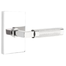 Knurled L-Square Right Handed Privacy Door Lever Set with Modern Rectangular Rose from the SELECT Brass Collection