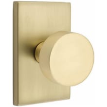 Round Passage Door Knob Set with Modern Rectangular Rose and CF Mechanism from the Brass Modern Collection