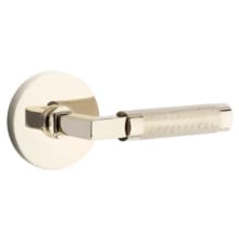 Knurled L-Square Privacy Door Lever Set with Disk Rose and CF Mechanism from the SELECT Brass Collection