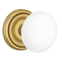 Ice White Porcelain Privacy Door Knobset with Brass Rosette and the CF Mechanism