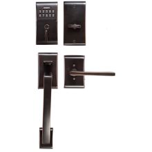 Single Cylinder Solid Brass Electronic Keypad Handleset with Apollo Exterior Grip from the Brass Modern Collection