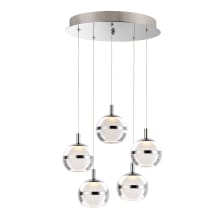 Swank 15" Wide LED 5 Light Pendant with Acrylic Orb Shades