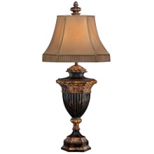 Castile Single-Light Table Lamp with 3-Way Socket Switch and Hand-Sewn Silk Shade with Braided Shade Trim