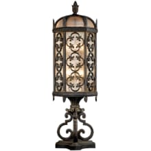 Costa del Sol Three-Light Post Light with Quatrefoil Details and Subtle Iridescent Textured Glass Shade