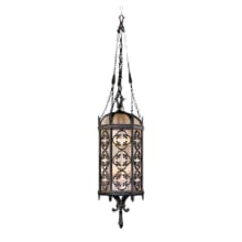 Costa del Sol Four-Light Outdoor Pendant with Quatrefoil Details and Subtle Iridescent Textured Glass Shade