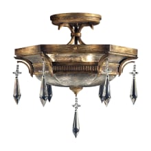 Monte Carlo 21" Diameter Three-Light Semi-Flush Mount Ceiling Fixture with Hand-Blown Crystallized Glass Shades and Crystal Accents