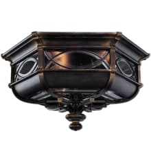 Warwickshire 21" Diameter Three-Light Outdoor Flush Mount Ceiling Fixture with Beveled Leaded Glass Panels