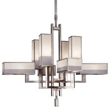 Perspectives Silver Eight-Light Two-Tier Chandelier with Multi-Tonal White Crepe Shades