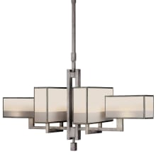 Perspectives Silver Six-Light Single-Tier Linear Chandelier with Multi-Tonal White Crepe Shades