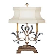 Beveled Arcs Single-Light Beveled Crystal Table Lamp with On/Off Socket Switch and Laminated Silk Shantung Shade