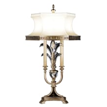 Beveled Arcs Three-Light Beveled Crystal Table Lamp with Inline Dimmer Switch and Laminated Silk Shantung Shade