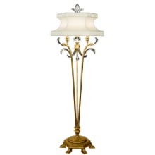 Beveled Arcs Gold Single-Light Beveled Crystal Floor Lamp with 3-Way Socket Switch and Laminated Silk Shantung Shade
