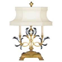 Beveled Arcs Gold Single-Light Beveled Crystal Table Lamp with On/Off Socket Switch and Laminated Silk Shantung Shade