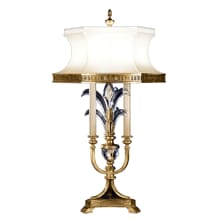 Beveled Arcs Gold Three-Light Beveled Crystal Table Lamp with Inline Dimmer Switch and Laminated Silk Shantung Shade