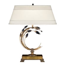 Crystal Laurel Gold Single-Light Table Lamp with 3-Way Socket Switch and Bold-Cut Stylized Crystal Leaves