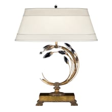 Crystal Laurel Gold Single-Light Table Lamp with 3-Way Socket Switch and Bold-Cut Stylized Crystal Leaves