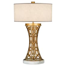 Allegretto Gold Single-Light Table Lamp with 3-Way Socket Switch and White Textured Linen Shade