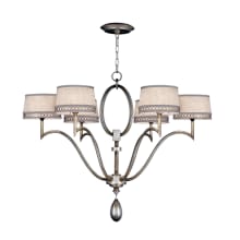 Allegretto Silver Six-Light Single-Tier Chandelier with White Textured Linen Shades
