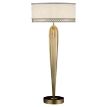 Allegretto Gold Two-Light Table Lamp with Inline Dimmer Switch and White Textured Linen Shade