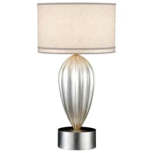 Allegretto Silver Single-Light Table Lamp with 3-Way Socket Switch and White Textured Linen Shade