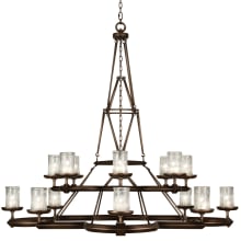 Liaison Sixteen-Light Foyer Pendant with Bold Metal Accents and Hand-Blown Glass Shades